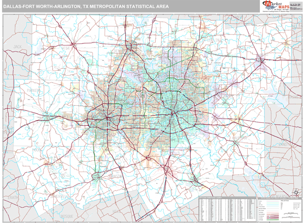 Dallas-Fort Worth-Arlington Metro Area Wall Map Premium Style